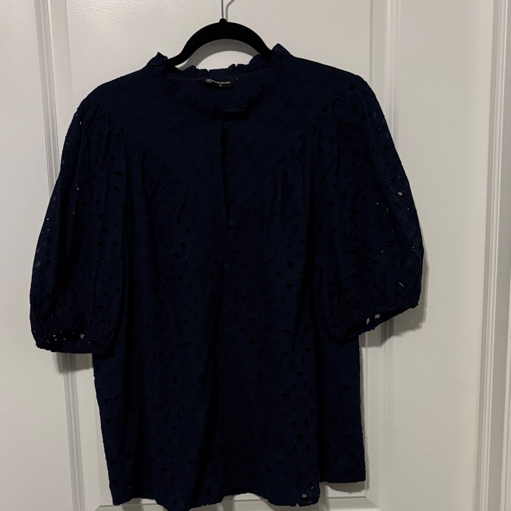 Chic Navy Eyelet Blouse